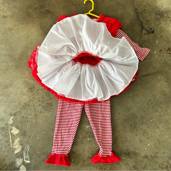 Rare, Too! Christmas Candy Cane Red and White 2-pc Dress & Leggings | Size 3T - Picture 11 of 16